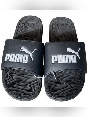PUMA Slide Sandals Cool Cat 2.0 Black with White Logo Men Size 9  NWT